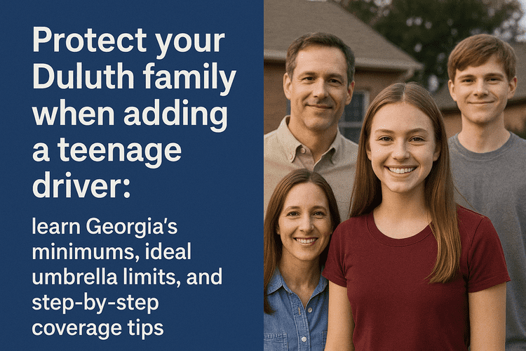 Protect your Duluth family when adding a teenage driver: learn Georgia’s minimums, ideal umbrella limits, and step-by-step coverage tips.